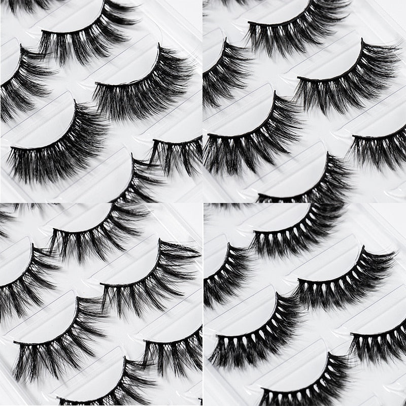 15-25 mm 3D Cross Eyelashes 5 Pairs Set